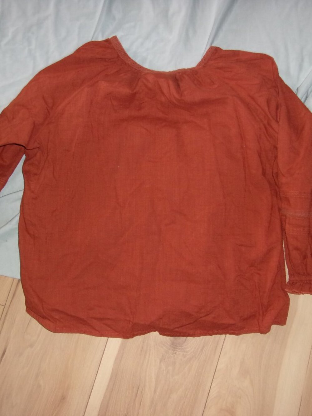 cotton boho size medium womens shirt top long sleeved blouse orange - Picture 4 of 5